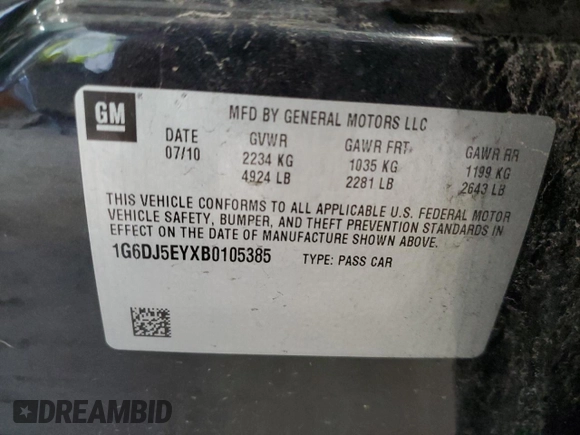 2011 Cadillac CTS Performance with VIN 1G6DJ5EYXB0105385, listed as a Copart auction lot 54599894 with 273,401 mi miles and Salvage Title. Bid and sale history available at carsss.com. Image 14.