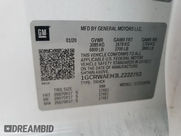 2020 Chevrolet Silverado 1500 Work Truck with VIN 1GCRWAEH3LZ222753, listed as a Copart auction lot 42963975 with 92,280 mi miles and Non Repairable. Bid and sale history available at DreamBid. Image 13.