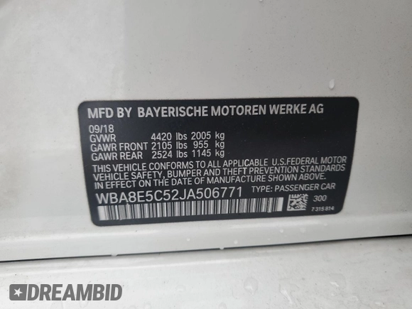 2018 BMW 3 Series 328d with VIN WBA8E5C52JA506771, listed as a Copart auction lot 80086094 with 59,367 mi miles and Clean title. Bid and sale history available at DreamBid. Image 15.