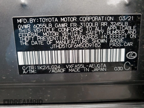 2021 Lexus LS with VIN JTHD51GF6M5009182, listed as a Copart auction lot 82450504 with 7,574 mi miles and Salvage Title. Bid and sale history available at carsss.com. Image 12.