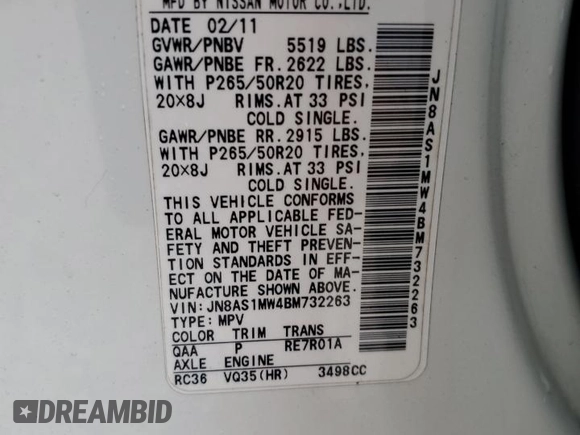 2011 Infiniti FX with VIN JN8AS1MW4BM732263, listed as a Copart auction lot 50647885 with 179,868 mi miles and Clean Title. Bid and sale history available at DreamBid. Image 13.