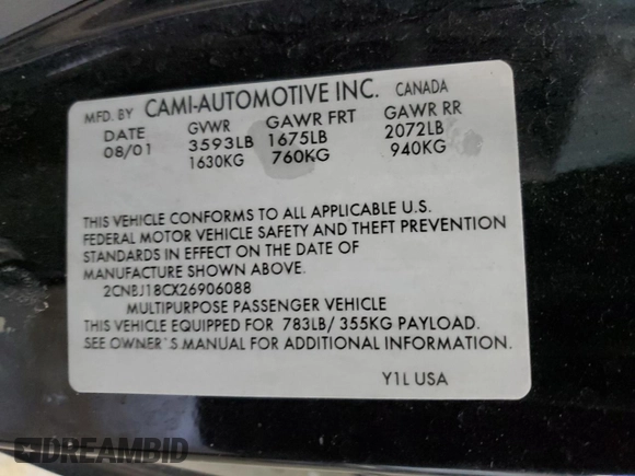 2002 Chevrolet Tracker with VIN 2CNBJ18CX26906088, listed as a Copart auction lot 79519944 with 111,342 mi miles and Salvage title. Bid and sale history available at DreamBid. Image 13.