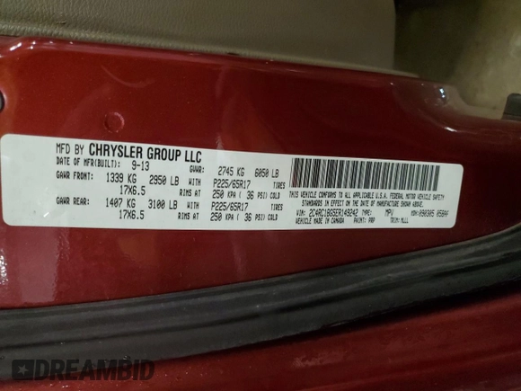 2014 Chrysler Town & Country Touring with VIN 2C4RC1BG5ER149242, listed as a Copart auction lot 45275205 with 149,665 mi miles and Salvage Title. Bid and sale history available at DreamBid. Image 14.
