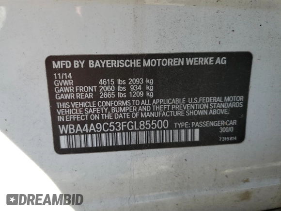 2015 BMW 4 Series 428i z VIN WBA4A9C53FGL85500, wystawiony jako Copart lot #50004575 z przebiegiem 129 018 mil mil oraz Szkoda całkowita • Salvage title. Historia ofert i sprzedaży dostępna na DreamBid. Obrazek 12.