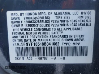 2008 Honda Pilot EX-L with VIN 5FNYF18518B041662, listed as a Copart auction lot 49458895 with 119,151 mi miles and Salvage Title. Bid and sale history available at carsss.com. Image 13.