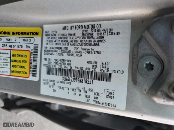 2014 Lincoln MKZ with VIN 3LN6L2J98ER818251, listed as a Copart auction lot 43989785 with NaN miles and Salvage Title. Bid and sale history available at carsss.com. Image 14.