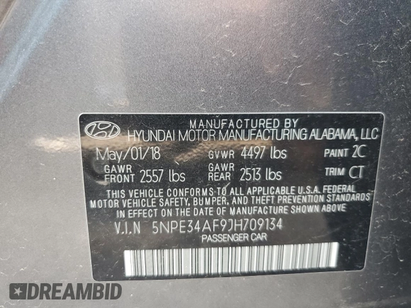 2018 Hyundai Sonata SEL with VIN 5NPE34AF9JH709134, listed as a Copart auction lot 51082495 with 124,905 mi miles and Salvage Title. Bid and sale history available at DreamBid. Image 12.