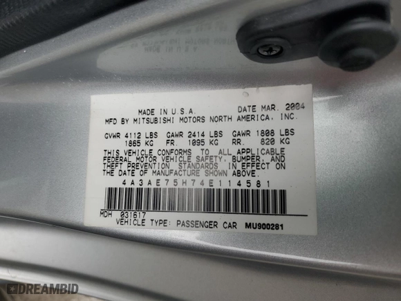 2004 Mitsubishi Eclipse GTS with VIN 4A3AE75H74E114581, listed as a Copart auction lot 72989344 with 29,479 mi miles and Salvage Title. Bid and sale history available at carsss.com. Image 13.