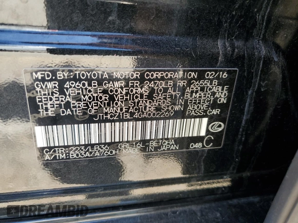 2016 Lexus GS 350 with VIN JTHCZ1BL4GA002269, listed as a Copart auction lot 57500814 with 100,831 mi miles and Salvage Title. Bid and sale history available at carsss.com. Image 12.