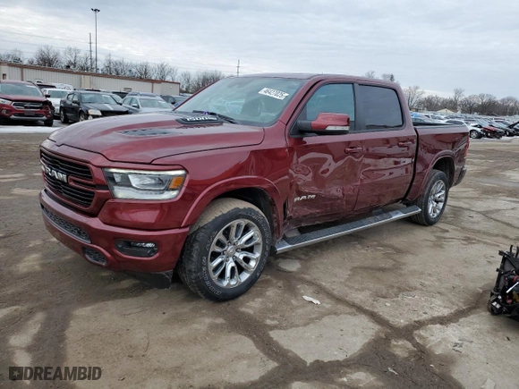 2021 Ram 1500 Laramie with VIN 1C6SRFJT9MN683066, listed as a Copart auction lot 46427025 with 22,060 mi miles and Salvage Title. Bid and sale history available at carsss.com. Image 1.