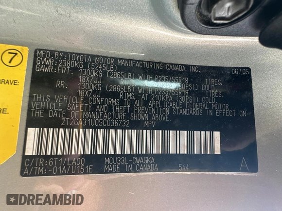 2005 Lexus RX with VIN 2T2GA31U05C036732, listed as a Copart auction lot 76808454 with 216,777 mi miles and Clean Title. Bid and sale history available at carsss.com. Image 10.