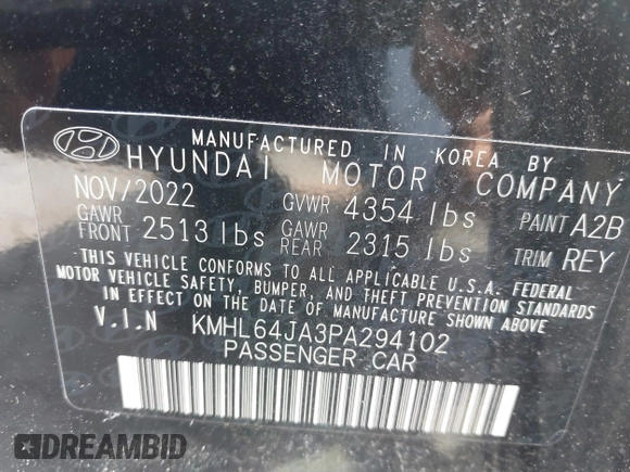 2023 Hyundai Sonata SEL with VIN KMHL64JA3PA294102, listed as a IAAI auction lot 41844821 with 17,031 mi miles and . Bid and sale history available at DreamBid. Image 9.