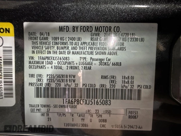 2018 Ford Mustang GT with VIN 1FA6P8CFXJ5165083, listed as a Copart auction lot 64522525 with 61,415 mi miles and Clean title. Bid and sale history available at DreamBid. Image 10.