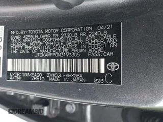 2021 Toyota Prius LE with VIN JTDKAMFP0M3193305, listed as a IAAI auction lot 42283494 with 322,523 mi miles and . Bid and sale history available at DreamBid. Image 9.