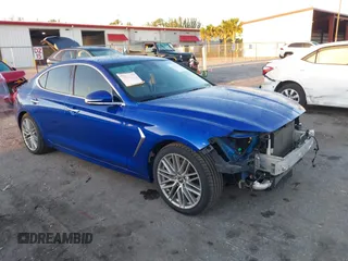 2021 Genesis G70 2.0T with VIN KMTG64LA9MU067141, listed as a IAAI auction lot 41757645 with 58,204 mi miles. Bid and sale history available at carsss.com. Image 1.