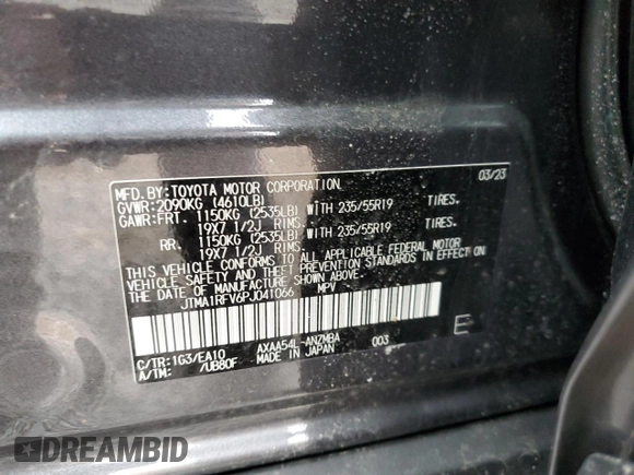 2023 Toyota RAV4 XLE Premium with VIN JTMA1RFV6PJ041066, listed as a Copart auction lot 46926495 with 7,913 mi miles and Salvage Title. Bid and sale history available at carsss.com. Image 13.