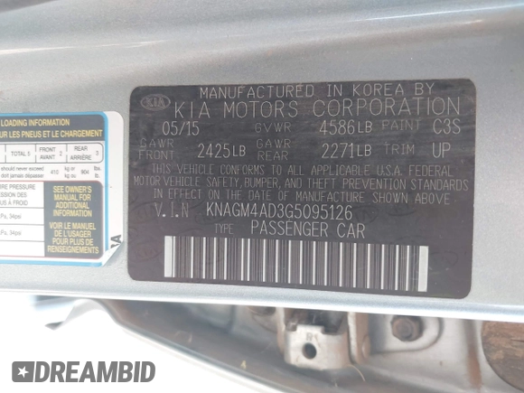 2016 Kia Optima z VIN KNAGM4AD3G5095126, wystawiony jako IAAI lot #42349226 z przebiegiem 81 101 mil mil oraz . Historia ofert i sprzedaży dostępna na DreamBid. Obrazek 9.