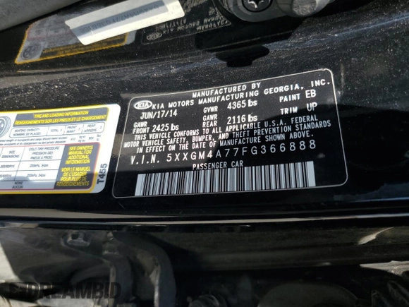 2015 Kia Optima LX with VIN 5XXGM4A77FG366888, listed as a Copart auction lot 64865685 with 110,157 mi miles and Clean title. Bid and sale history available at DreamBid. Image 12.