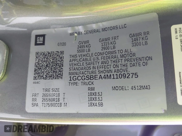 2021 Chevrolet Colorado 2WD Work Truck z VIN 1GCGSBEA4M1109275, wystawiony jako IAAI lot #41881866 z przebiegiem 62 077 mil mil oraz . Historia ofert i sprzedaży dostępna na DreamBid. Obrazek 9.