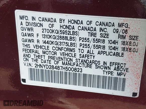 2007 Acura MDX Technology with VIN 2HNYD28487H500823, listed as a IAAI auction lot 41770607 with 214,087 mi miles and . Bid and sale history available at DreamBid. Image 9.