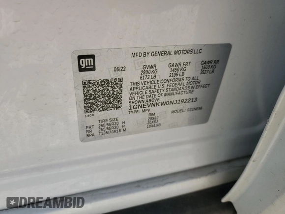 2022 Chevrolet Traverse High Country z VIN 1GNEVNKW0NJ192213, wystawiony jako Copart lot #49582805 z przebiegiem 22 588 mil mil oraz Szkoda całkowita • Salvage title. Historia ofert i sprzedaży dostępna na DreamBid. Obrazek 14.