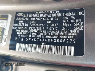 2015 Kia Sorento LX with VIN 5XYKT4A60FG606279, listed as a IAAI auction lot 41972303 with 123,033 mi miles. Bid and sale history available at carsss.com. Image 9.