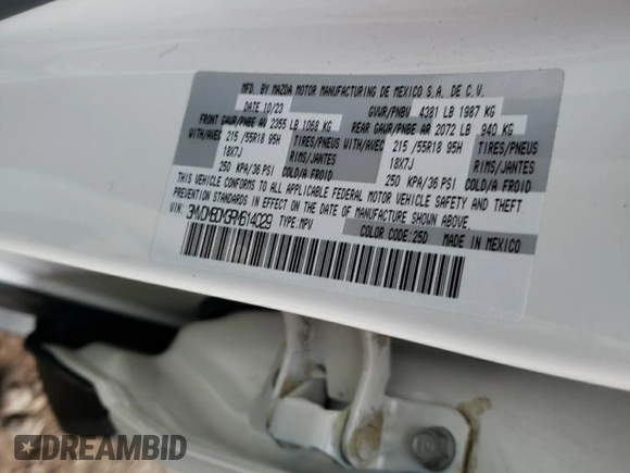 2024 Mazda CX-30 S Premium with VIN 3MVDMBDM3RM614029, listed as a Copart auction lot 81659794 with 562 mi miles and Salvage Title. Bid and sale history available at DreamBid. Image 12.