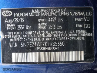 2019 Hyundai Sonata SE with VIN 5NPE24AF7KH735350, listed as a Copart auction lot 68640984 with 53,646 mi miles and Non Repairable. Bid and sale history available at carsss.com. Image 12.