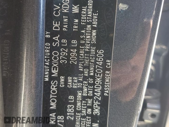 2019 Kia Forte LXS with VIN 3KPF24AD9KE074606, listed as a Copart auction lot 52826035 with 63,675 mi miles and Salvage title. Bid and sale history available at DreamBid. Image 13.