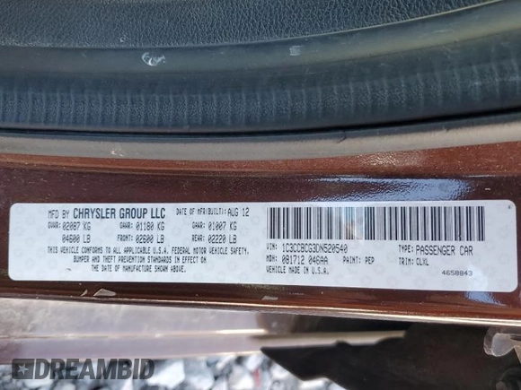 2013 Chrysler 200 Limited with VIN 1C3CCBCG3DN520540, listed as a Copart auction lot 49871155 with 129,138 mi miles and Salvage Title. Bid and sale history available at DreamBid. Image 12.