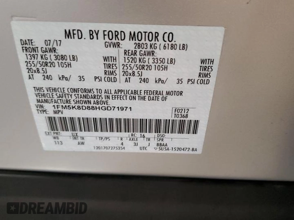 2017 Ford Explorer XLT with VIN 1FM5K8D88HGD71971, listed as a Copart auction lot 52563255 with 50,085 mi miles and Salvage Title. Bid and sale history available at carsss.com. Image 14.