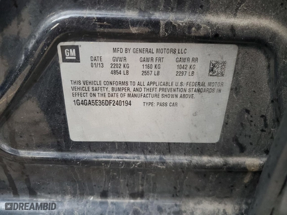 2013 Buick LaCrosse with VIN 1G4GA5E36DF240194, listed as a Copart auction lot 78001474 with 117,697 mi miles and Salvage Title. Bid and sale history available at carsss.com. Image 12.