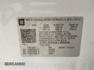 2020 Chevrolet Trax LS with VIN 3GNCJNSB5LL266439, listed as a IAAI auction lot 41763923 with 67,799 mi miles. Bid and sale history available at carsss.com. Image 9.