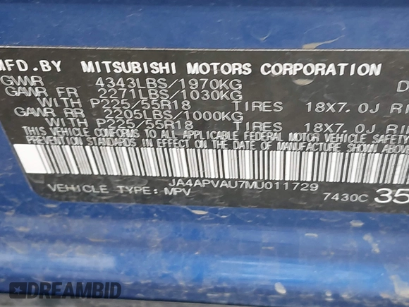 2021 Mitsubishi Outlander Sport SE with VIN JA4APVAU7MU011729, listed as a IAAI auction lot 41581967 with 78,740 mi miles. Bid and sale history available at carsss.com. Image 9.