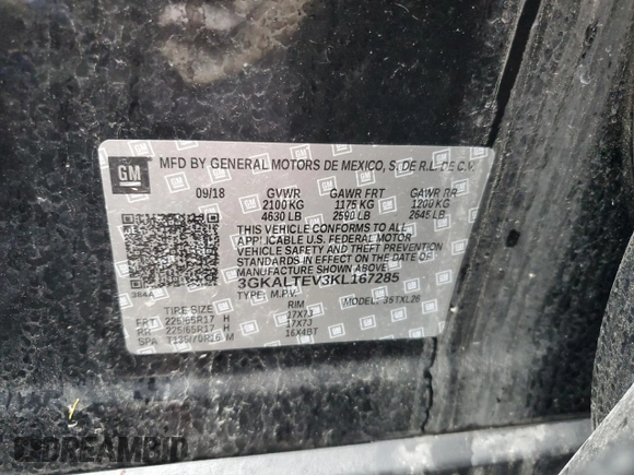 2019 GMC Terrain SLE with VIN 3GKALTEV3KL167285, listed as a Copart auction lot 60982005 with 73,678 mi miles and Non repairable. Bid and sale history available at DreamBid. Image 12.