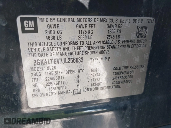 2018 GMC Terrain SLE with VIN 3GKALTEV7JL256033, listed as a IAAI auction lot 41639981 with 119,287 mi miles. Bid and sale history available at carsss.com. Image 9.