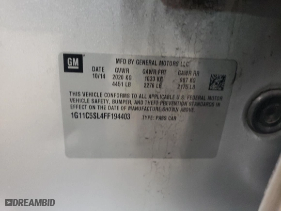 2015 Chevrolet Malibu LT with VIN 1G11C5SL4FF194403, listed as a Copart auction lot 47473075 with 119,464 mi miles and Salvage Title. Bid and sale history available at carsss.com. Image 12.