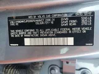 2018 Volvo S90 Momentum with VIN LVY982MK5JP026876, listed as a Copart auction lot 48429775 with 57,325 mi miles and Salvage Title. Bid and sale history available at carsss.com. Image 12.