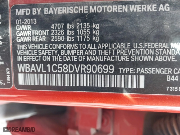 2013 BMW X1 xDrive28i with VIN WBAVL1C58DVR90699, listed as a IAAI auction lot 41809183 with 96,986 mi miles. Bid and sale history available at carsss.com. Image 9.