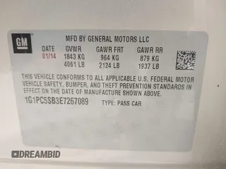 2014 Chevrolet Cruze 1LT z VIN 1G1PC5SB3E7267089, wystawiony jako IAAI lot #42723689 z przebiegiem 113 529 mil mil oraz . Historia ofert i sprzedaży dostępna na DreamBid. Obrazek 9.