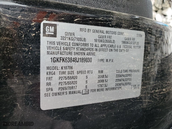 2008 GMC Yukon Denali with VIN 1GKFK63848J189030, listed as a Copart auction lot 71826304 with 0 mi miles and Salvage Title. Bid and sale history available at carsss.com. Image 13.