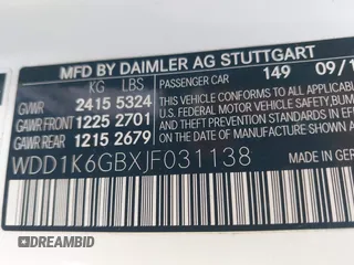 2018 Mercedes-Benz E 400 with VIN WDD1K6GBXJF031138, listed as a IAAI auction lot 41704112 with 51,133 mi miles and . Bid and sale history available at DreamBid. Image 9.