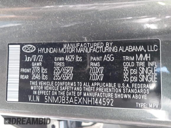 2022 Hyundai Tucson SEL with VIN 5NMJB3AEXNH144592, listed as a IAAI auction lot 42037487 with 75,651 mi miles and . Bid and sale history available at DreamBid. Image 9.