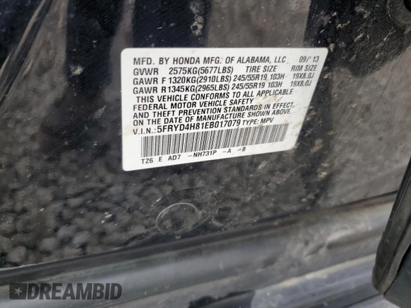 2014 Acura MDX Advance with VIN 5FRYD4H81EB017079, listed as a Copart auction lot 59939905 with 189,441 mi miles and Salvage title. Bid and sale history available at DreamBid. Image 13.