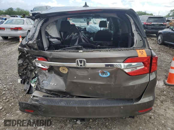 2019 Honda Odyssey EX-L z VIN 5FNRL6H79KB133976, wystawiony jako Copart lot #56988215 z przebiegiem Nie podano mil oraz Szkoda całkowita • Salvage title. Historia ofert i sprzedaży dostępna na DreamBid. Obrazek 6.