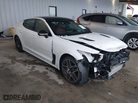 2023 Kia Stinger GT2 with VIN KNAE55LCXP6135128, listed as a IAAI auction lot 41281782 with 6,272 mi miles. Bid and sale history available at carsss.com. Image 1.