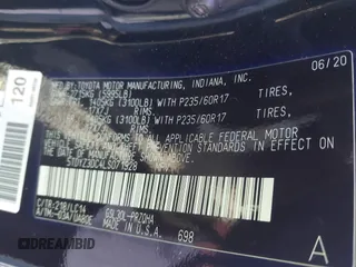 2020 Toyota Sienna XLE Auto Access Seat z VIN 5TDYZ3DC4LS071928, wystawiony jako IAAI lot #41699404 z przebiegiem 82 065 mil mil oraz . Historia ofert i sprzedaży dostępna na DreamBid. Obrazek 9.