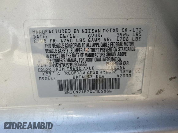 2016 Nissan Versa S z VIN 3N1CN7AP7GL905886, wystawiony jako Copart lot #48686295 z przebiegiem 142 507 mil mil oraz Szkoda całkowita • Salvage title. Historia ofert i sprzedaży dostępna na DreamBid. Obrazek 13.