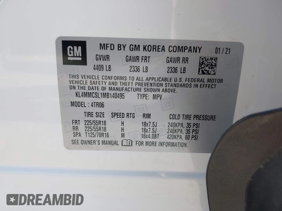 2021 Buick Encore GX Preferred с VIN KL4MMCSL1MB140495, выставлен на аукционе IAAI как лот 42394584 с пробегом 32 542 миль миль и . История ставок и продаж доступна на DreamBid. Изображение 9.