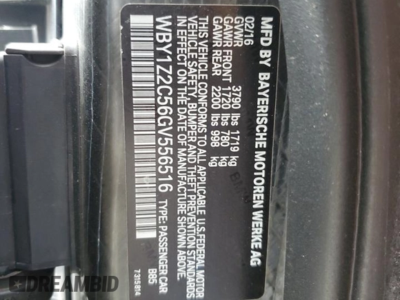 2016 BMW i3 z VIN WBY1Z2C56GV556516, wystawiony jako Copart lot #79074234 z przebiegiem 41 634 mil mil oraz Szkody całkowita. Historia ofert i sprzedaży dostępna na DreamBid. Obrazek 12.